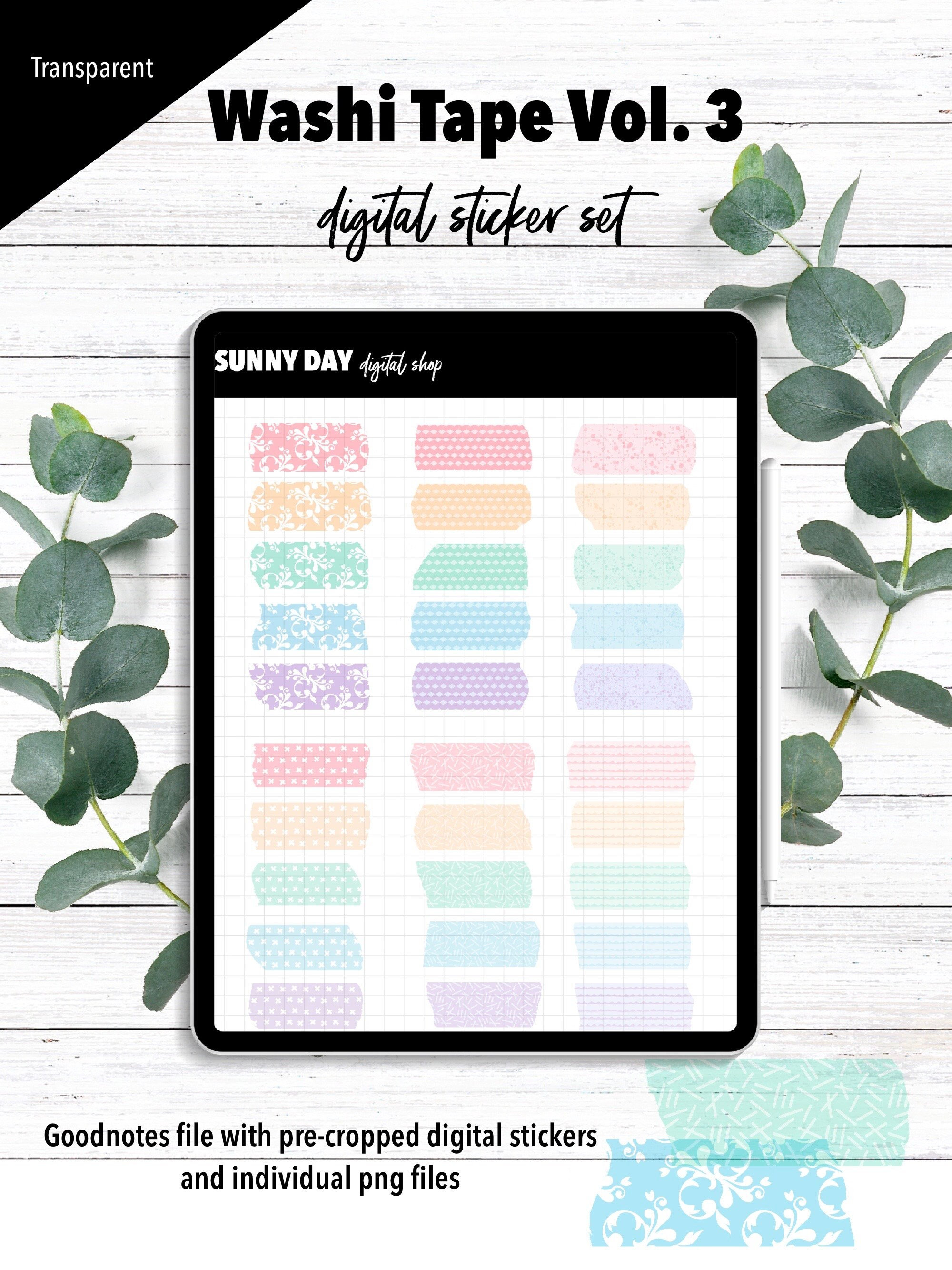 Washi Tape Digital Stickers Vol. 3, Goodnotes Stickers, PNG - Etsy
