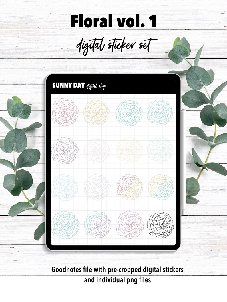 Floral Digital Stickers Vol 1, Goodnotes Stickers, PNG - Etsy