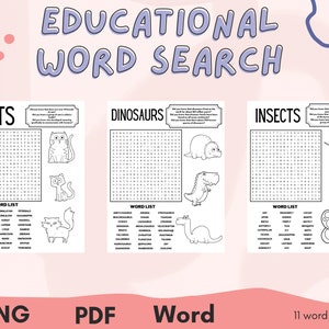 Búsqueda de palabras educativas / 11 búsquedas de palabras imprimibles / PNG / PDF / WORD / Primaria / Secundaria / Secundaria / Educación en casa
