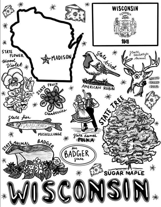 Wisconsin Coloring Page - Etsy