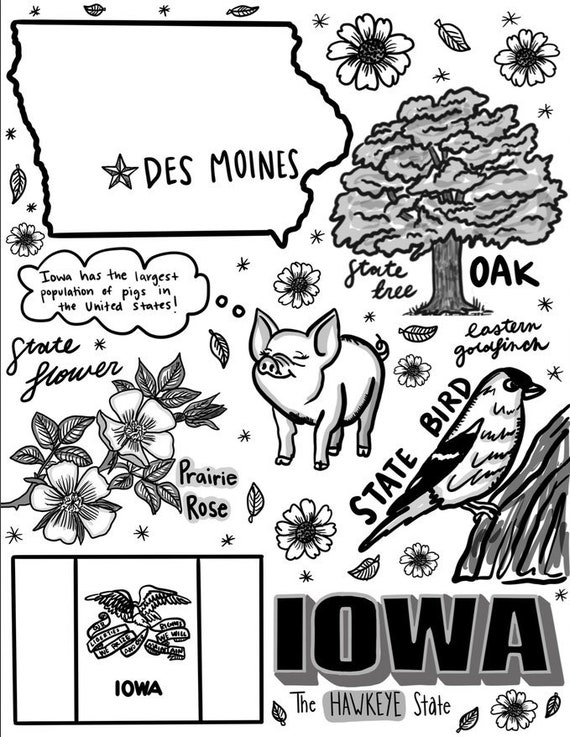 Iowa Coloring Page | Etsy