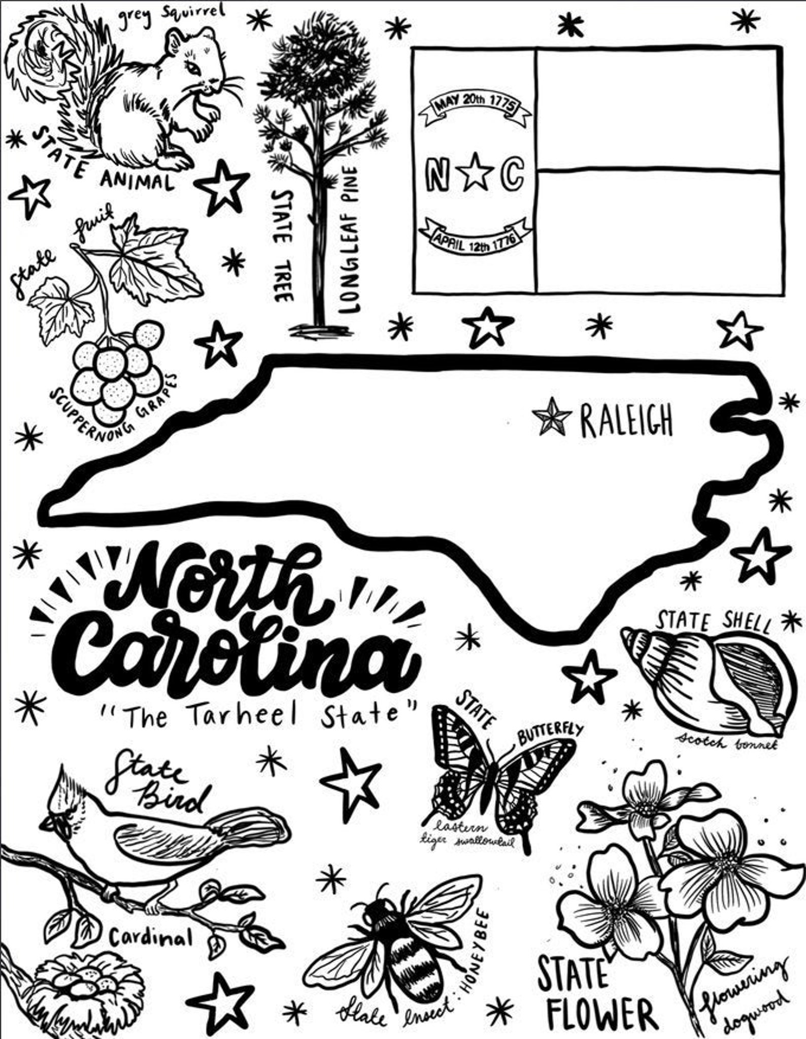 North Carolina Coloring Page - Etsy