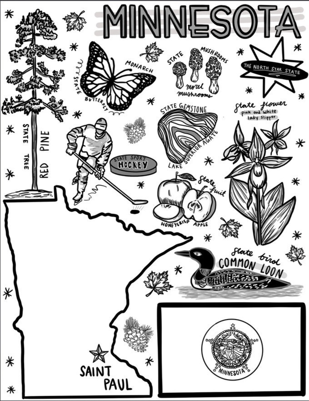 Minnesota Coloring Page - Etsy