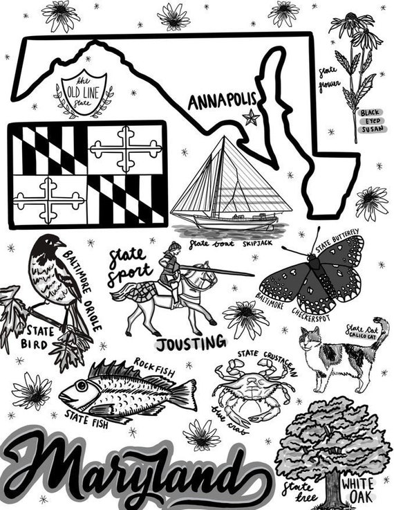 Maryland Coloring Page | Etsy