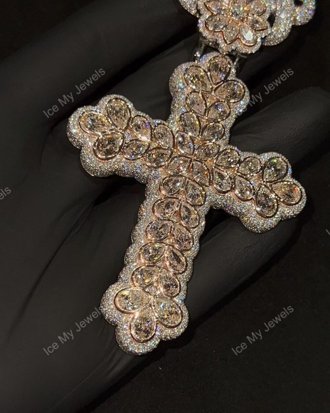 Huge Iced Out Cross Pendant Pear Moissanite Cross Pendant Etsy