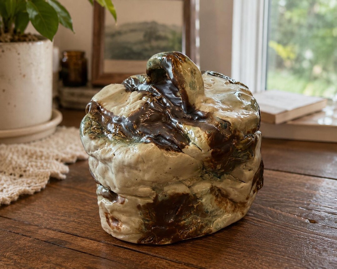 Handbuilt Ceramic Treasure Box | Abstract Rock-inspired Stoneware ...