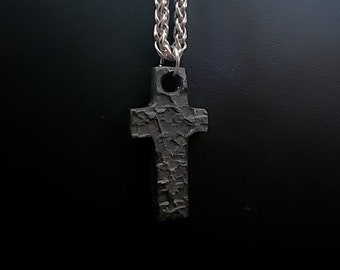 Black Cross Pendant - cross necklace men, grunge necklace, mens pendant oxidized, boyfriend gift