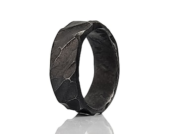 Black Men&#39;s Wedding Ring - Statement Ring, Black Wedding Band, Men&#39;s Rings