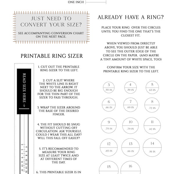 Ring Size Guide - Ring size chart, ring sizer, ring sizing tool, ring size conversion