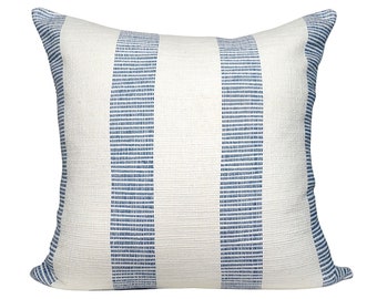 Schumacher Ketley Stripe Pillow Cover in Blue - Blue Stripe Pillow Cover - Solid White Linen Backing - All Sizes Available