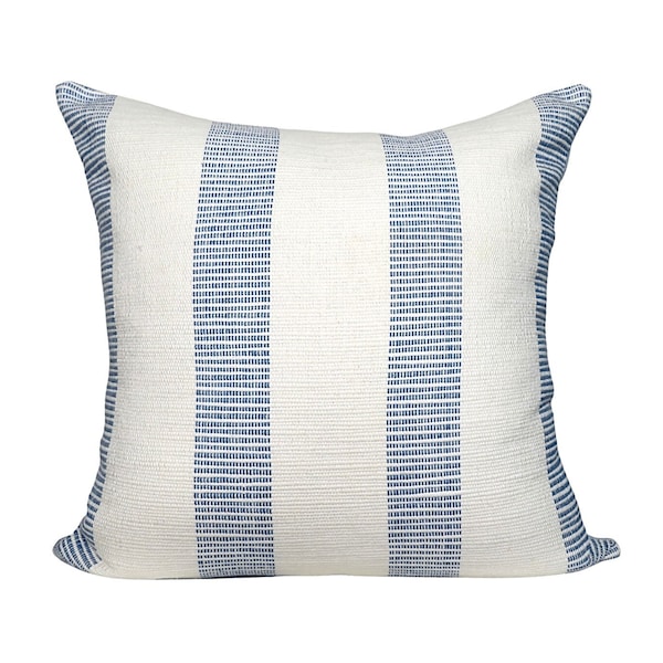 Schumacher Ketley Stripe Pillow Cover in Blue - Blue Stripe Pillow Cover - Solid White Linen Backing - All Sizes Available