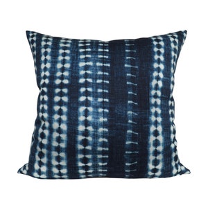 Indigo Shibori Pillow Cover - High-end Designer Pillow Cover - Solid Cream Linen Back - All Sizes Available