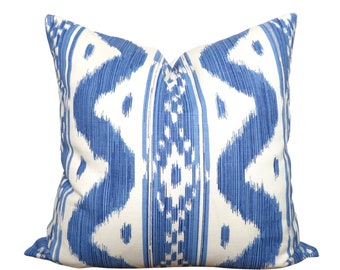 China Seas Blue Pillow Cover - Quadrille Bali Hai Pillow Cover - Solid Cream Linen Backing - Throw Pillow - Toss Pillow