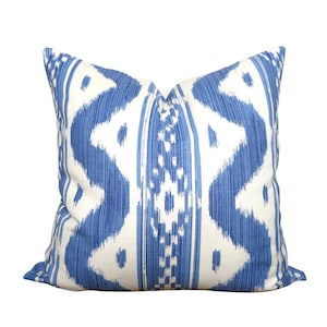 China Seas Blue Pillow Cover - Quadrille Bali Hai Pillow Cover - Solid Cream Linen Backing - Throw Pillow - Toss Pillow