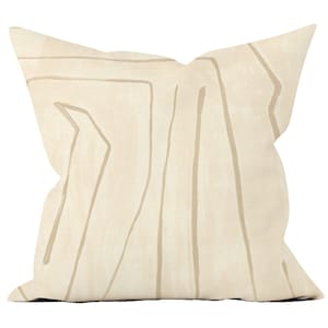 Kelly Wearstler Graffito Pillow Cover - Designer High End Pillow Cover - Parchment Front - Solid Ivory Linen Back - All Sizes Available