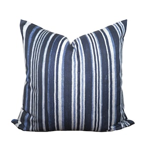 Blue Stripe Pillow Cover: St. Frank Indigo Fabric, Cream Linen Back