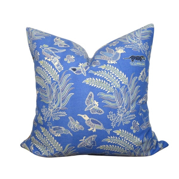 Quadrille Blue Batik Pillow Cover - China Seas Malay Batik in Turquoise - White Linen Back - All Sizes Available