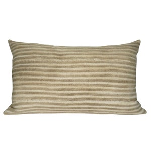 Rare African Mudcloth Pillow Cover: Cream Linen Lumbar, 12” x 20”