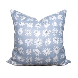 Schumacher Meadow Rock Pillow Cover - Blue Floral Pillow Cover - Solid Ivory Linen Back - All Sizes Available