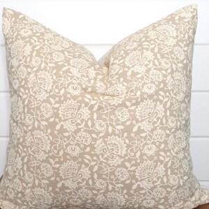 Chiang Mai Floral Pillow Cover - Ivory and Tan Hmong Front with Solid Ivory Linen Back - All Sizes Available