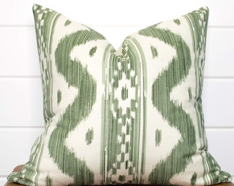 Bali Hai Pillow Cover: Sea Green Ikat Linen Blend Throw Pillow