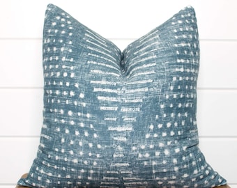 Thibaut Anna French Mali Pillow Cover - Robin's Egg Blue Batik - Linen Blend with Solid Ivory Linen Backing - ONLY ONE LEFT