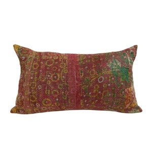 Vintage Kantha Pillow Cover - ONLY ONE AVAILABLE - 12” x 20” - Solid Linen Back