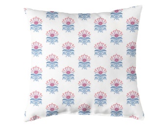 Thibaut Milford Pillow Cover: Anna French Red and Blue Floral with Solid Linen Backing