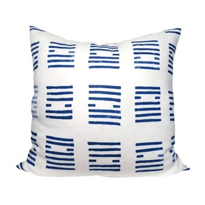 Schumacher Blue Tiasquam Pillow Cover - Solid White Linen Back - All Sizes Available