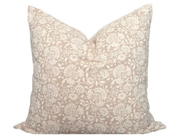 Floral Pillow Cover: Ivory Linen, Beige Cotton Hmong Fabric