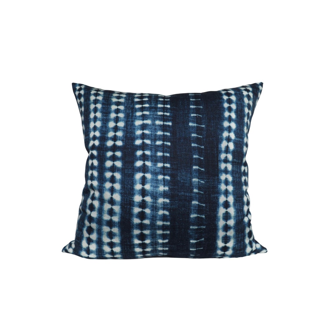 Indigo Shibori Pillow Cover Highend Designer Pillow Cover Solid Cream Linen Back All Sizes