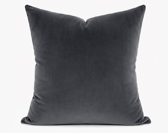 Charcoal Gray Velvet Pillow Cover | Luxury Velvet Throw Pillow | Soft Plush Accent Cushion | Modern Decorative Pillow | All Sizes