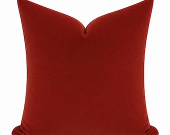 Housse de coussin en velours rouge rouille | Coussin décoratif de luxe en velours uni | Coussin d'appoint orange brûlé | Velours double face | Toutes tailles