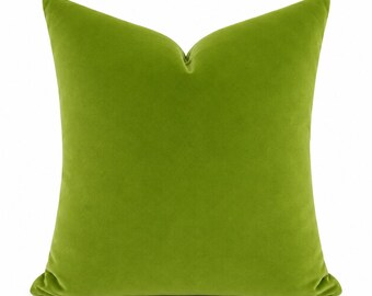 Avocado Green Velvet Pillow Cover | Luxury Green Throw Pillow | Soft Plush Accent Cushion | Designer Decorative Pillow | All Sizes