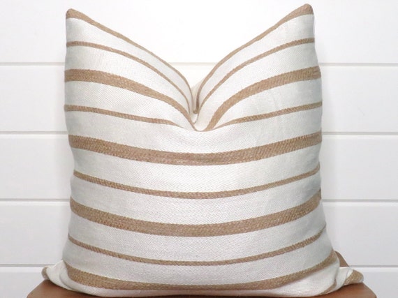 Gold Striped Pillow Cover: Modern Farmhouse Cream Linen