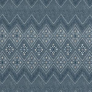 Thibaut High Plains Linen Fabric: Blue Geometric Design, Navy & White - 1.25 Yards