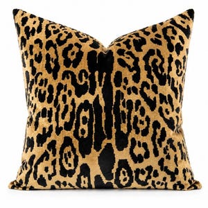 Scalamandre Leopard Velvet Pillow Cover | Designer Animal Print Throw Pillow | Gold Black Silk Velvet Accent Cushion | Luxury Decor