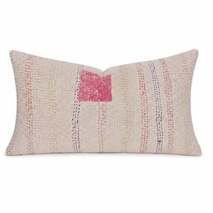 Vintage Kantha Pillow Cover - ONLY ONE AVAILABLE - Single Sided - 12 x 20 Lumbar