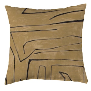 Kelly Wearstler Graffito Pillow Cover - Designer High End Pillow Cover - Java Front - Solid Ivory Linen Back - All Sizes Available