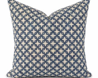 Namay Samay Sitaron Denim Pillow Cover | Blue Ivory Linen Throw Pillow | Hand Dyed Shibori Designer Cushion | Modern Boho Decor