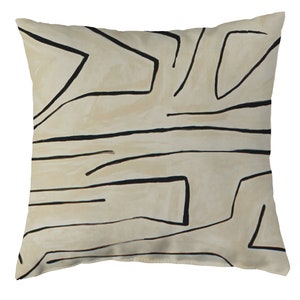 Kelly Wearstler Graffito Pillow Cover - Designer High End Pillow Cover - Linen Onyx Front - Solid Ivory Linen Back - All Sizes Available