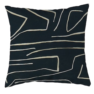Kelly Wearstler Graffito Pillow Cover - Designer High End Pillow Cover - Onyx Beige Front - Solid Ivory Linen Back - All Sizes Available