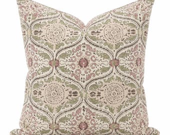 Anna French Cecilia Blush Pillow Cover | Designer Floral Linen Throw Pillow | Cottage, English Country, Grandmillennial Decor