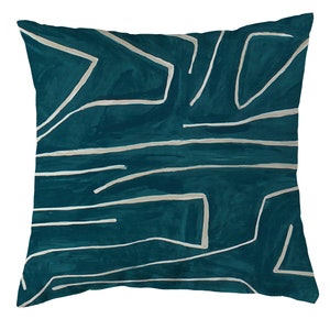 Kelly Wearstler Graffito Pillow Cover - Designer High End Pillow Cover - Teal Pearl Front - Solid Ivory Linen Back - All Sizes Available