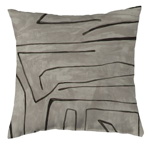 Kelly Wearstler Graffito Pillow Cover - Designer High End Pillow Cover - Graphite Front - Solid Ivory Linen Back - All Sizes Available