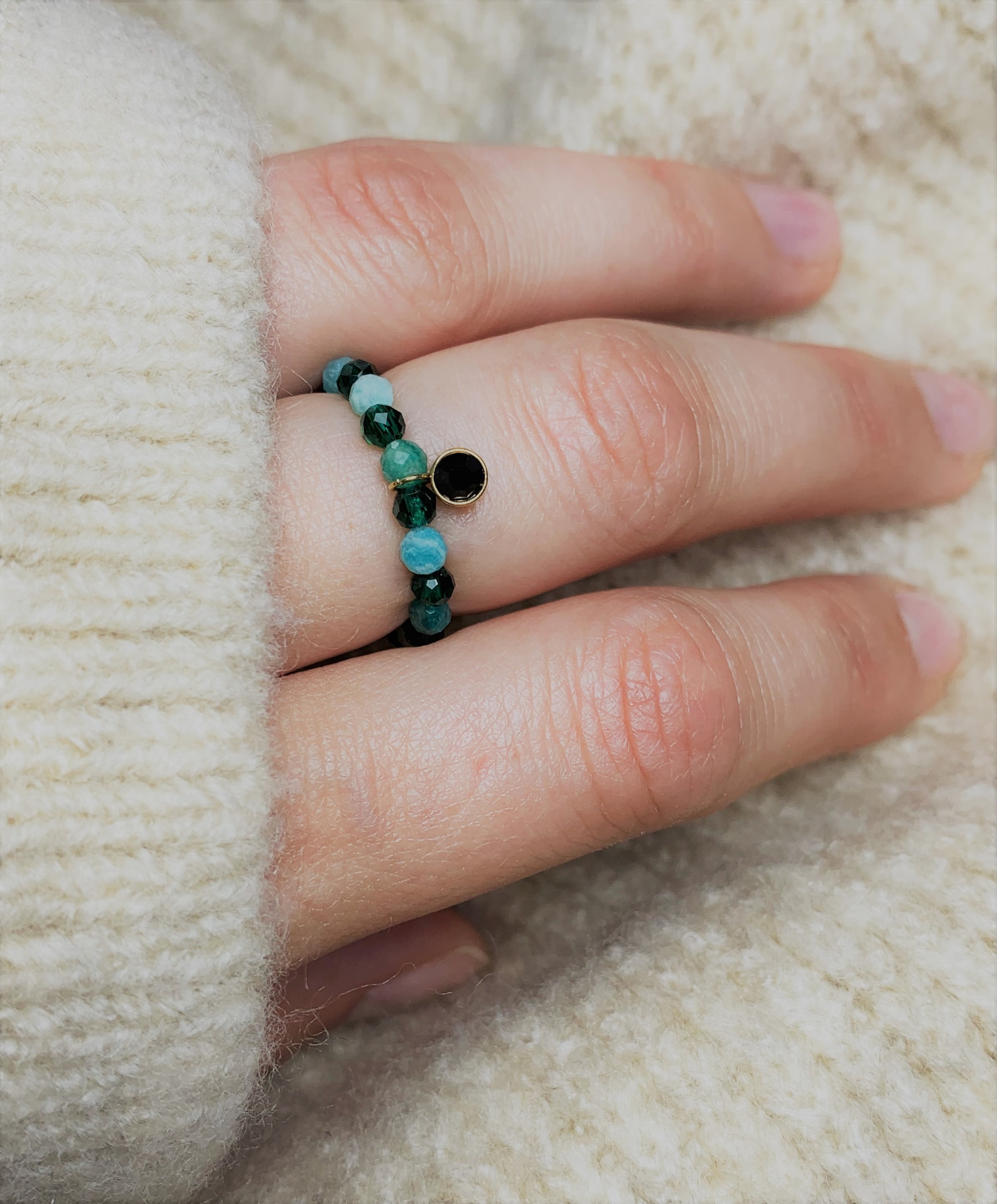 Elastic ring in amazonite and emerald Stackable ring Healing Etsy