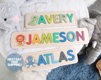 Wooden Name Puzzle with Lion, Personalized Birthday Gift for Boy, Gift for Toddlers, Baby's First, Wood Toys, personalized puzzle, Rainbow