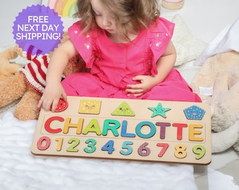 Personalized Name Puzzle | New Baby Gift | Wooden Toys | Baby Shower | Christmas Gifts for Kids | Wood Toddler | First Birthday Gift