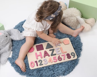 Personalized Name Puzzle With Shapes | New Christmas Gifts for Kids Wooden Toys Baby Shower Custom Toddler Toys First Birthday 1st Baby Gift
