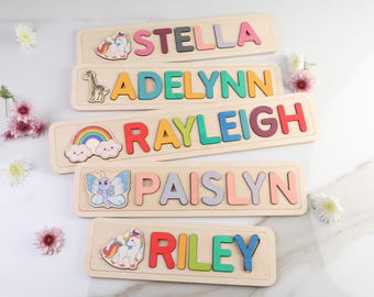Name Puzzle Girl - Wooden Toy with Butterfly at extra charge - Kids Name Sign - Customized Puzzle